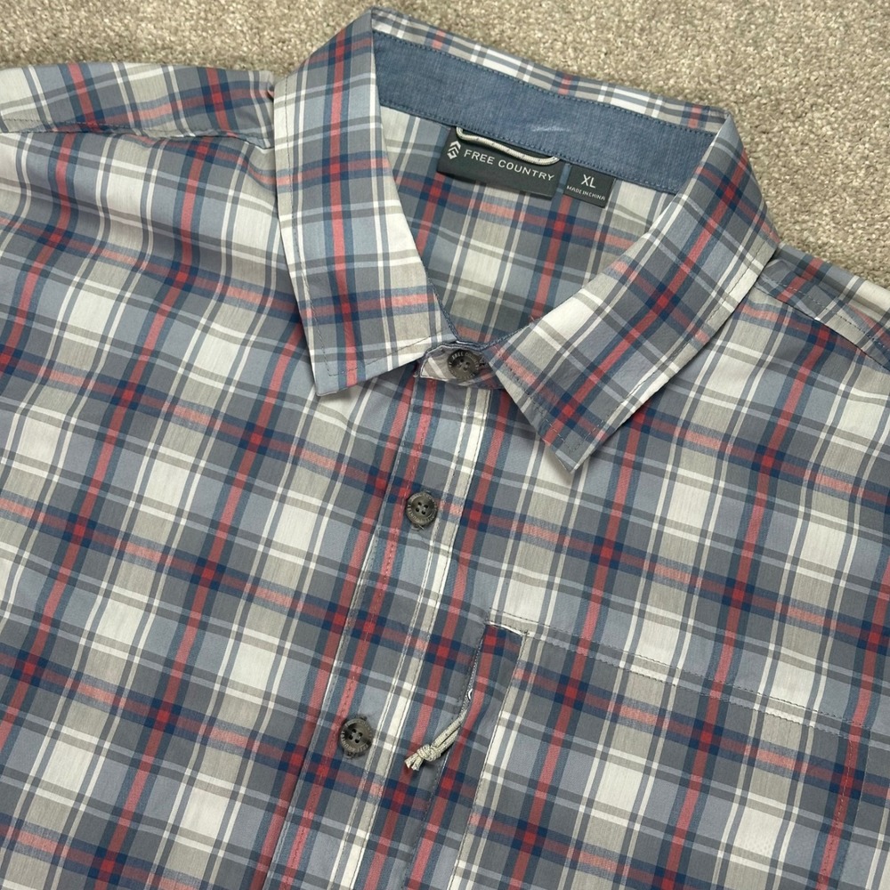 Free Country Mens XL Plaid Short Sleeve Button Up Shirt‎ Pocket Casual